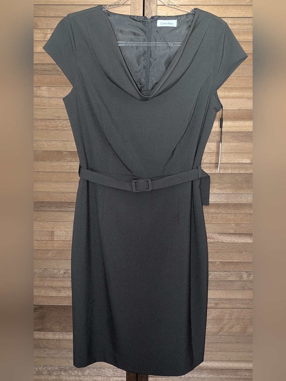Calvin Klein Olive Green Cowl Neck Sheath Dress with Belt NWT